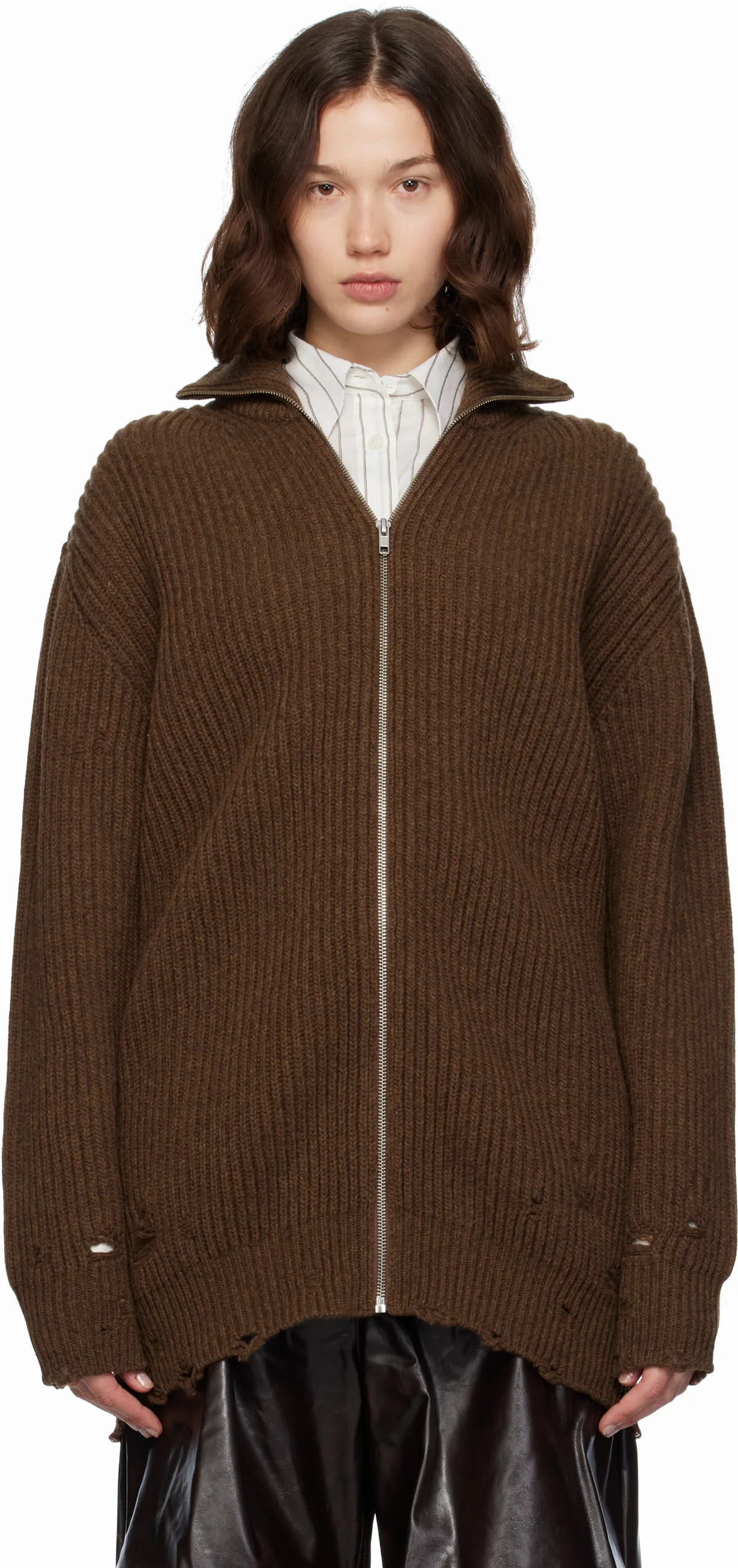 Brown Ribbed Knit Sweater