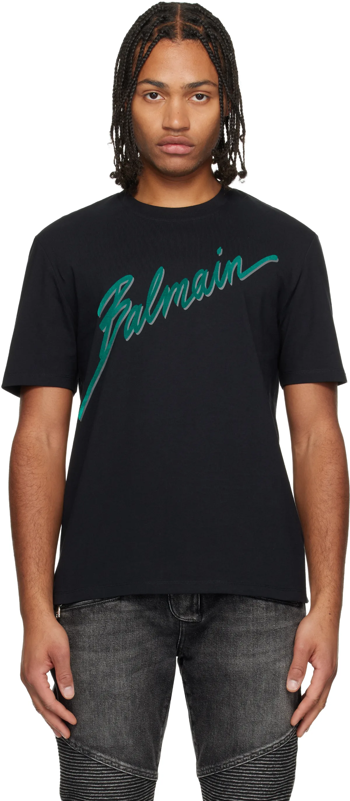Black'Balmain' Lettre Flocked T-shirt