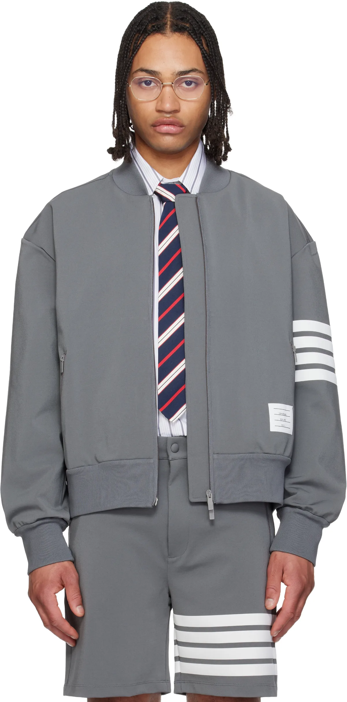 Gray 4-Bar Tech Bomber Jacket