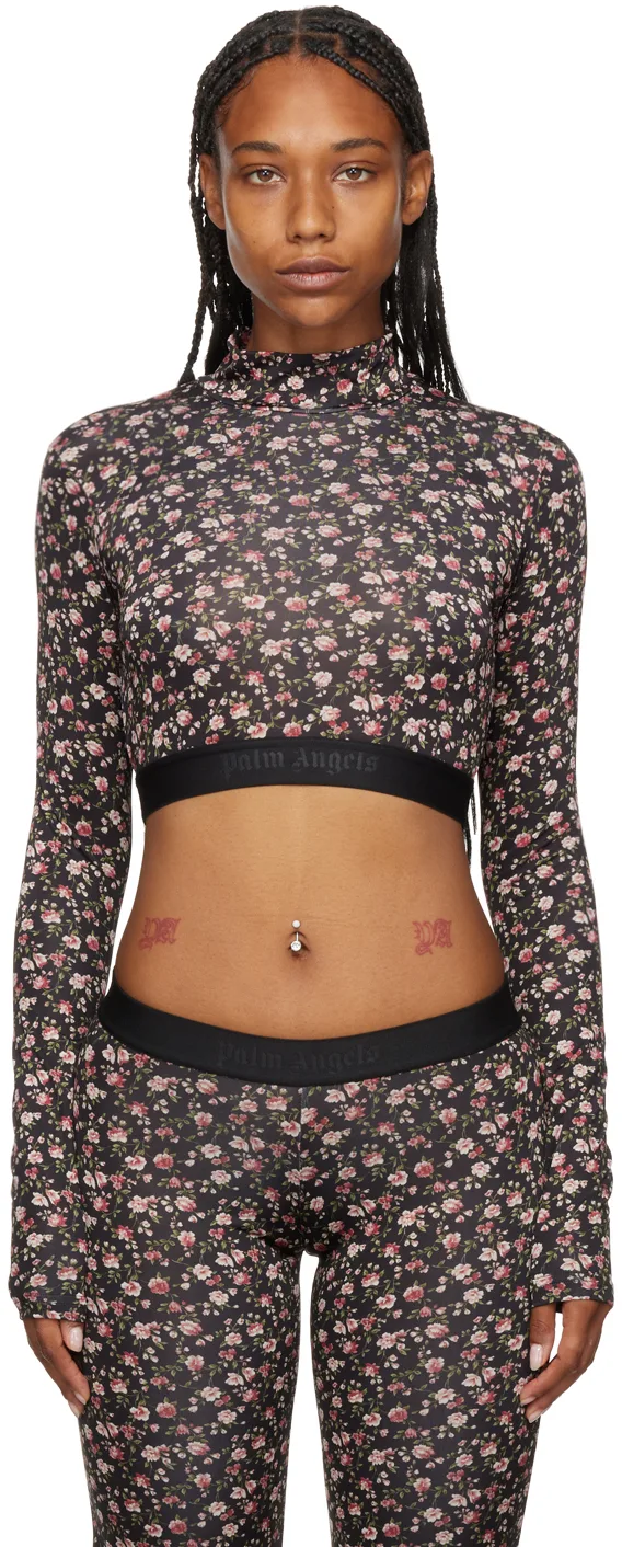 Black Floral Print Long Sleeve T-Shirt