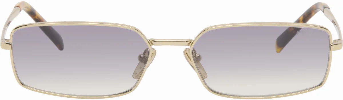 Gold Rectangle Metal Sunglasses by Prada Eyewear