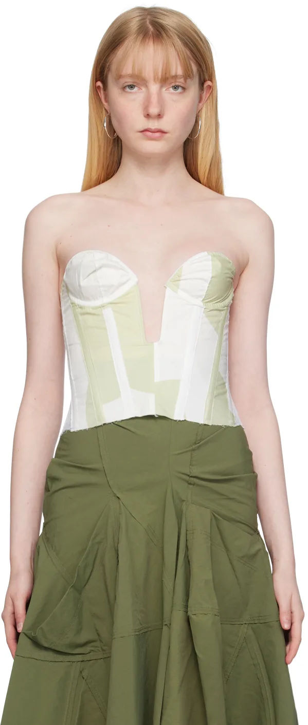 White & Green Sweetheart Corset by Talia Byre