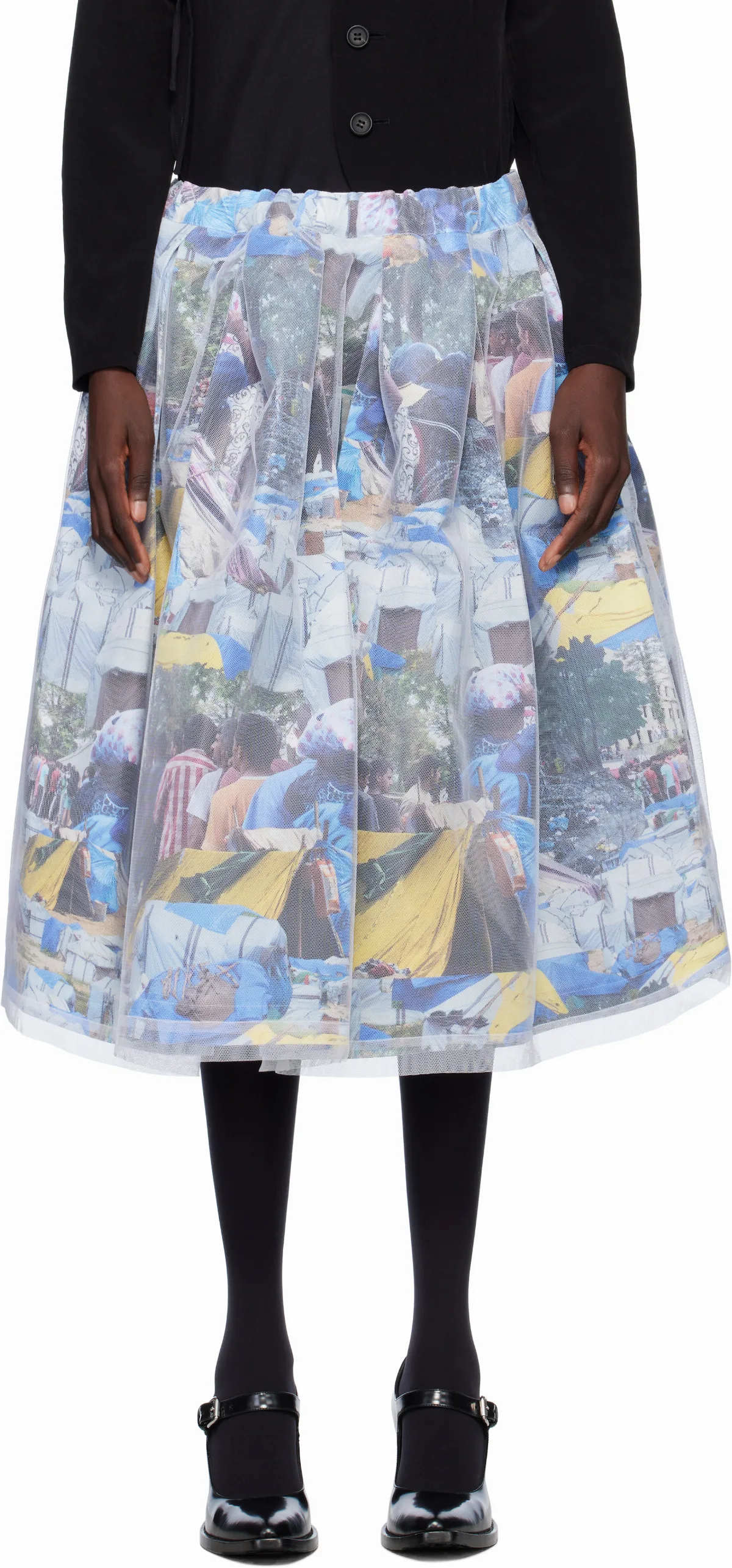 Multicolor Nylon Tulle & Paper Midi Skirt