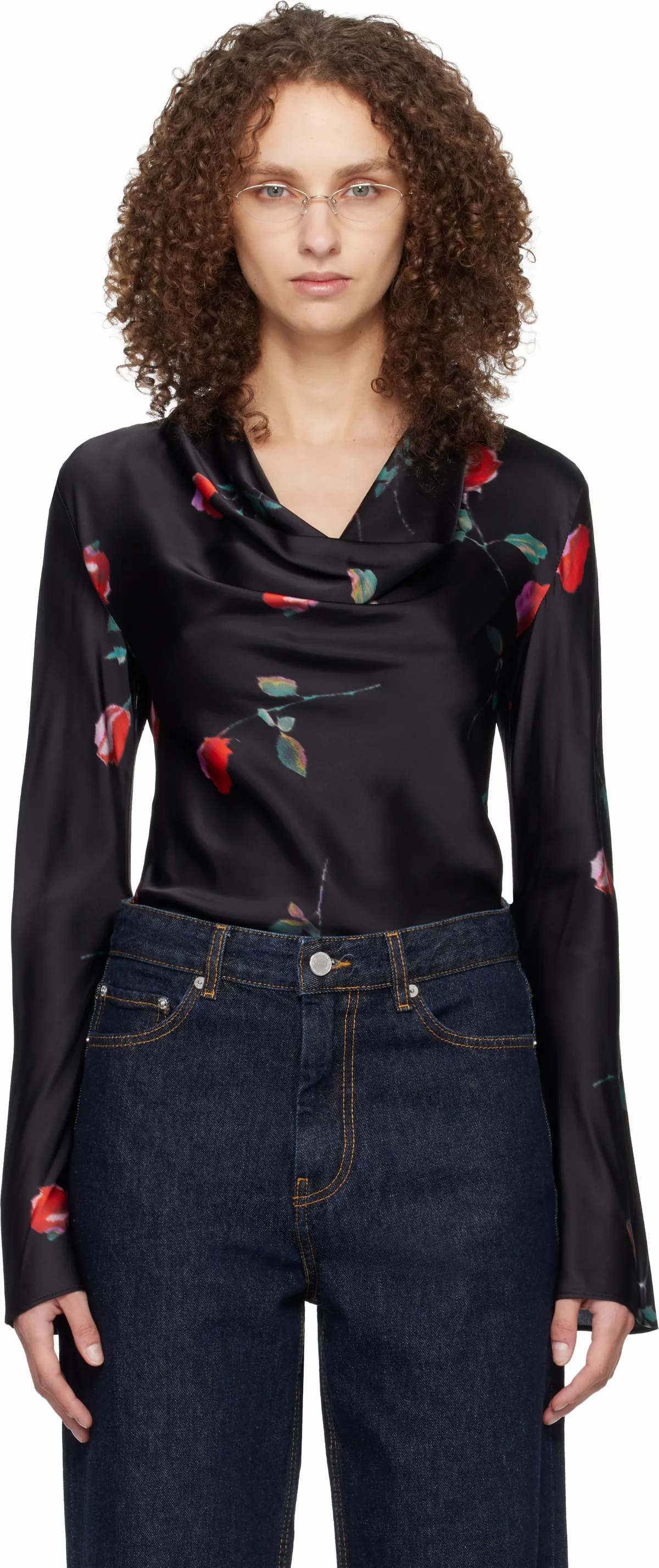 Black Printed Satin Blouse by GANNI
