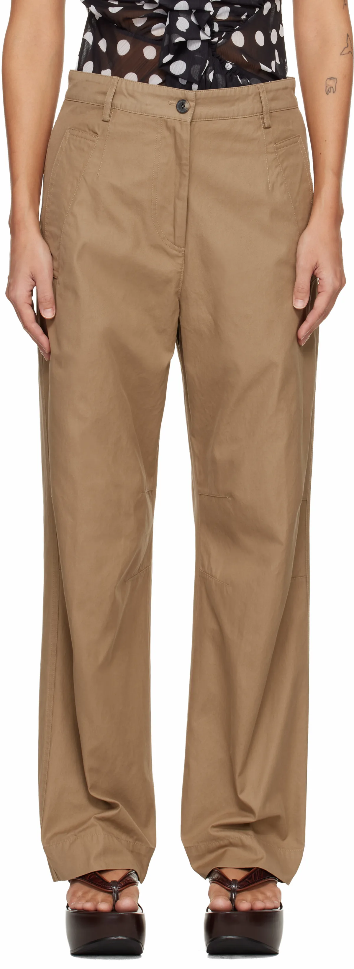 Brown Loose Fit Workwear Trousers