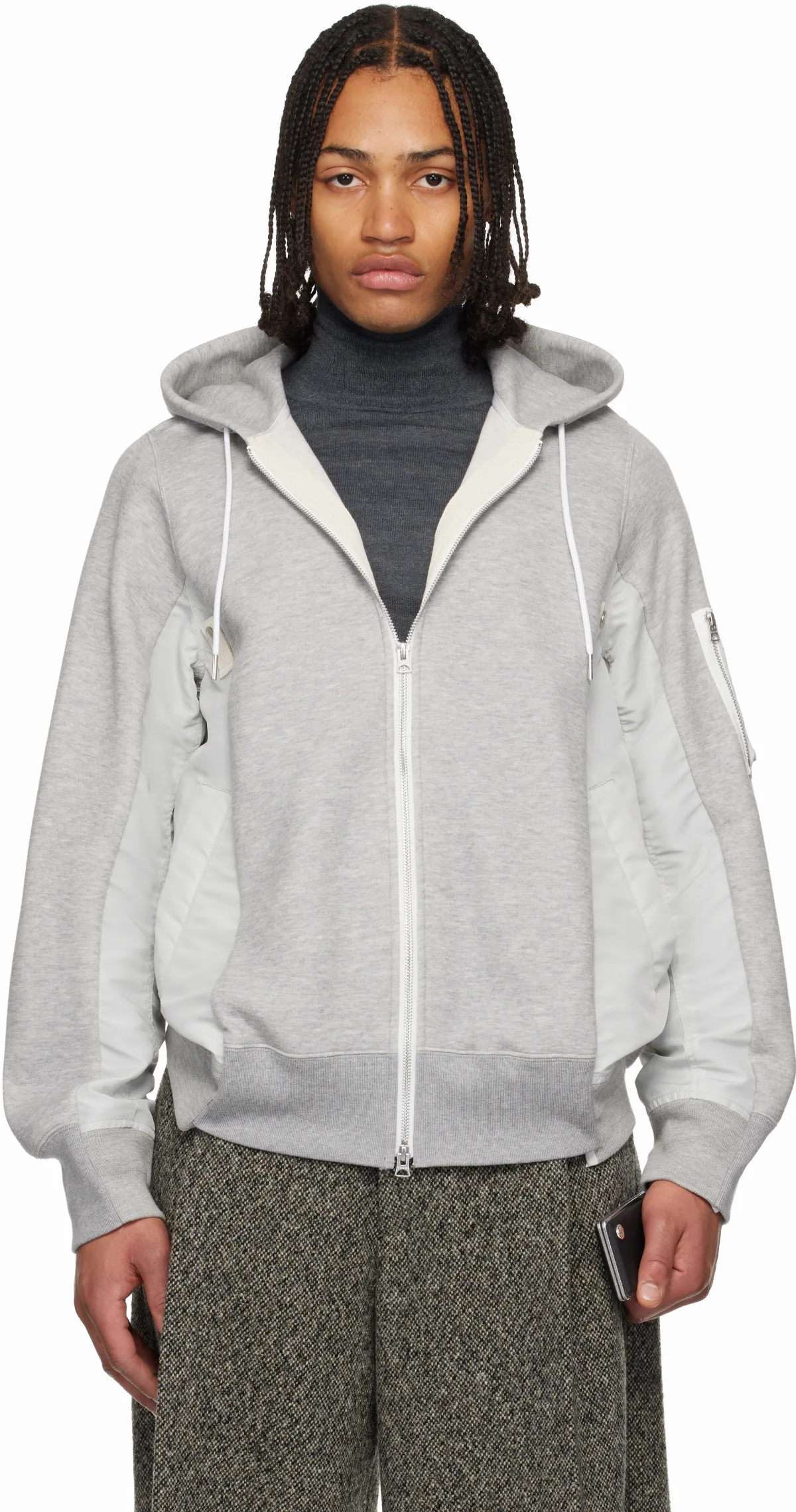 Gray Sponge Sweat & Nylon Twill Hoodie