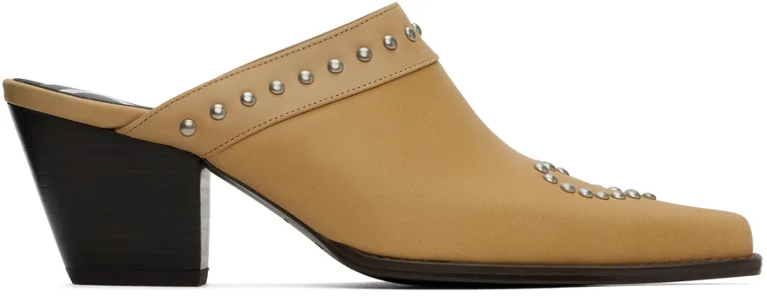 Beige Heart Stud Western Mules