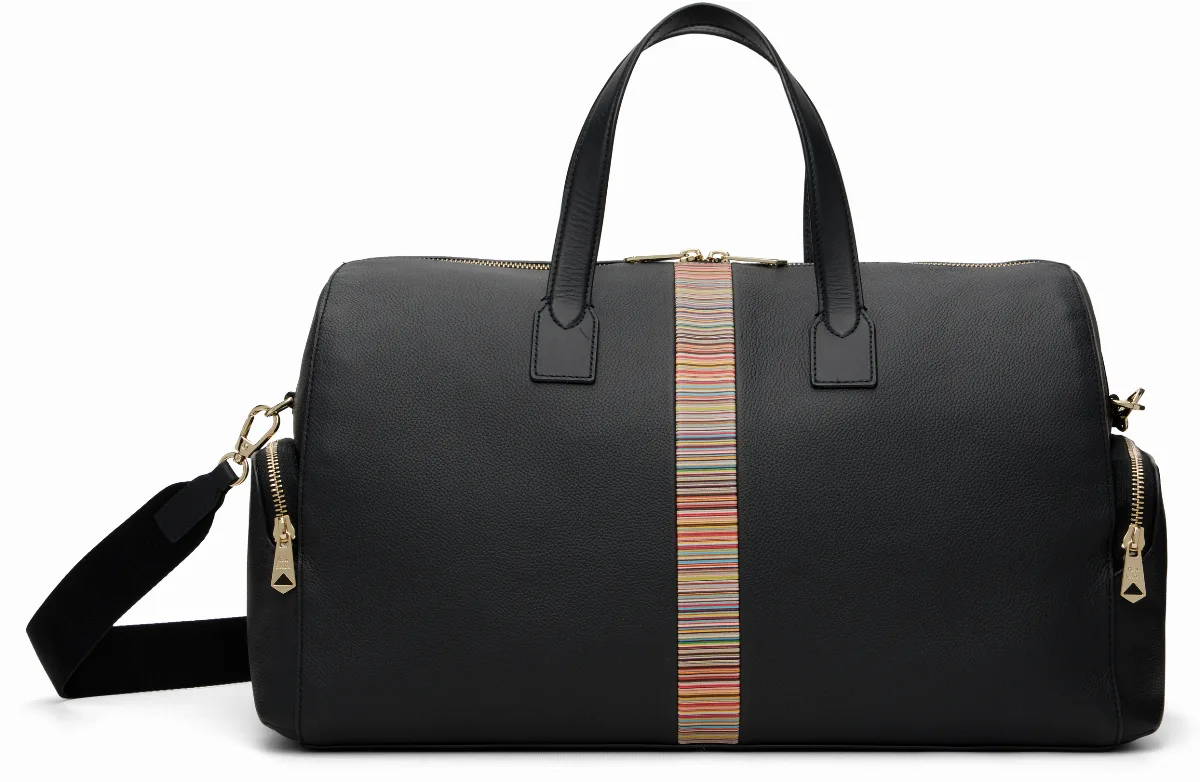 Black Leather'Signature Stripe' Trim Day Duffle Bag