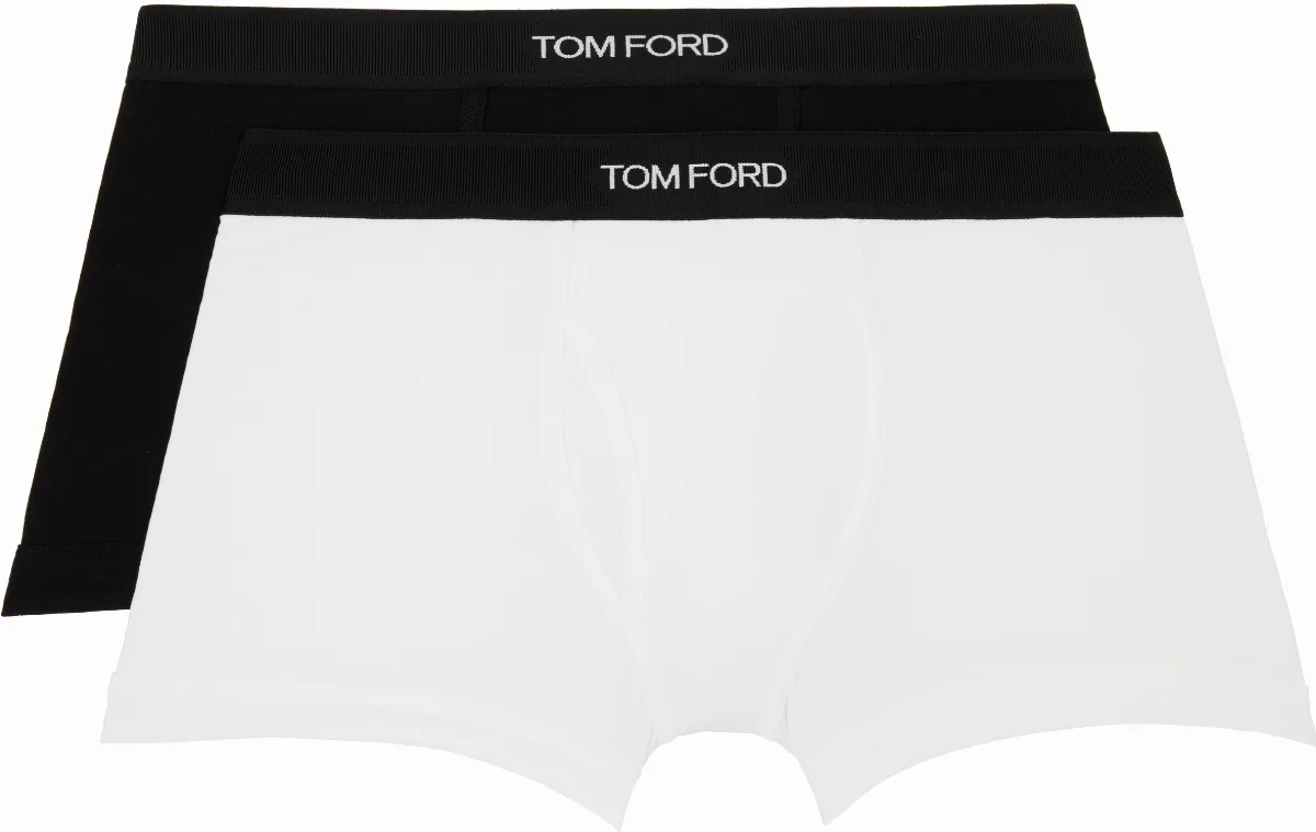 Two-Pack Black & White Cotton Boxer Briefs by TOM FORD