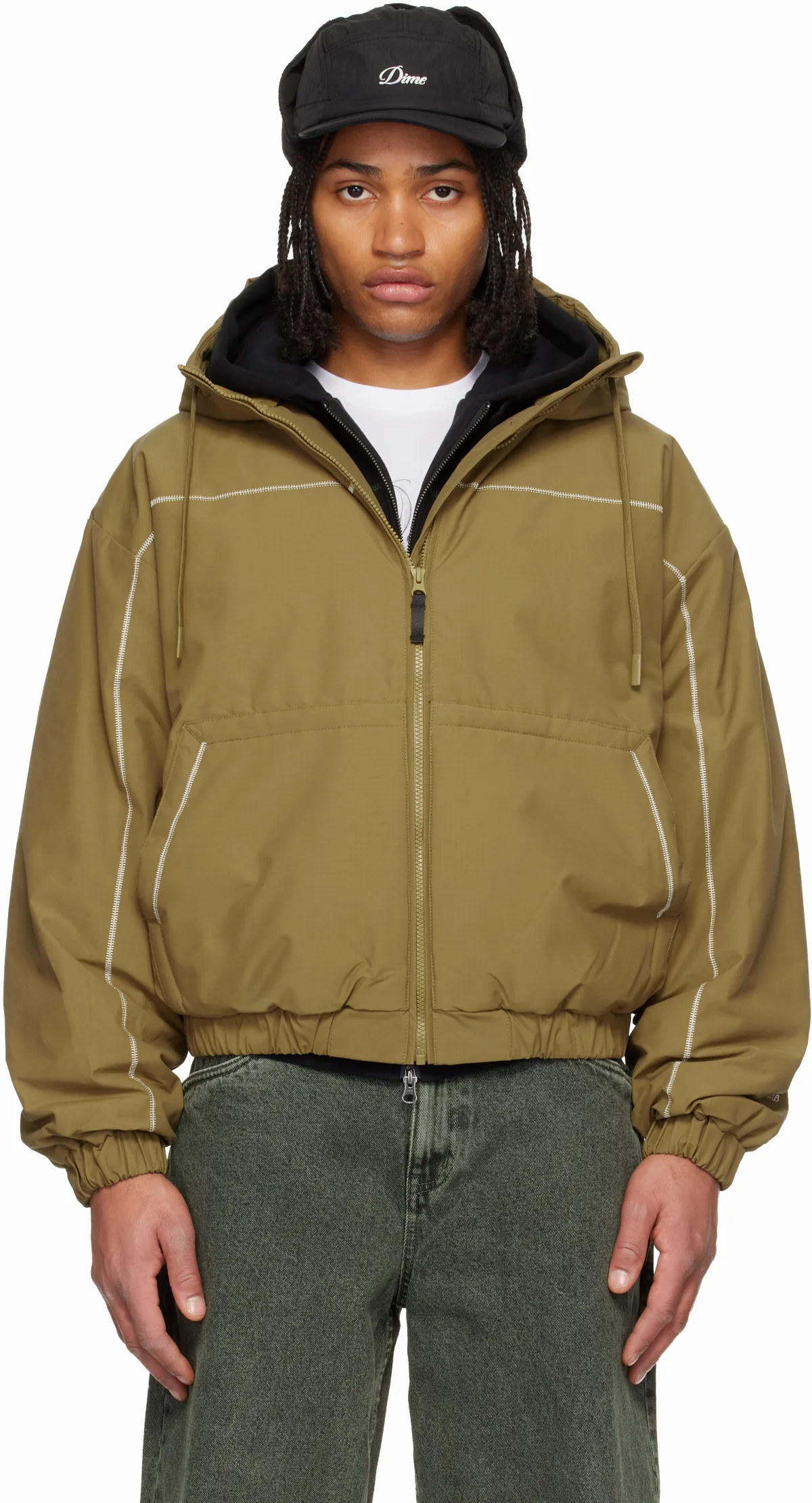 Khaki Quilted Ripstop Puffer Jacket by Dime
