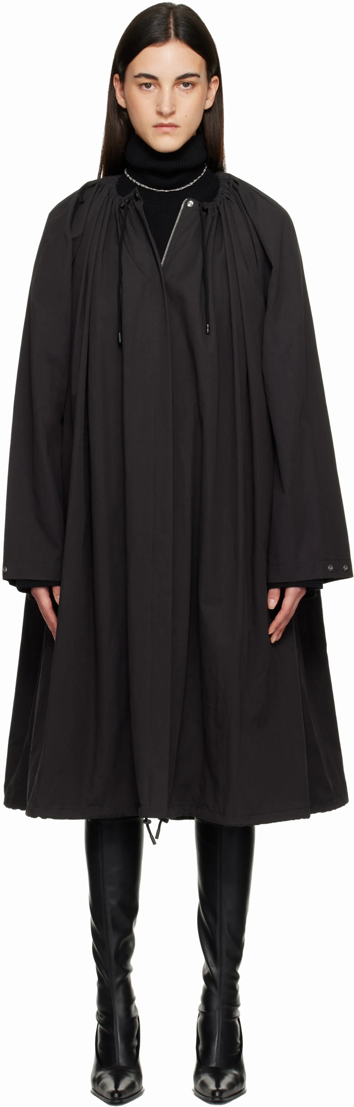 Black Gathered Parachute Coat