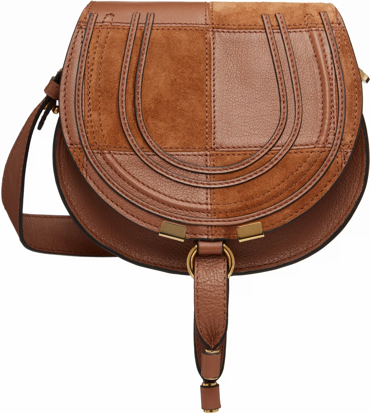 Brown Grained & Suede Leather Small Marcie Saddle Bag by Chloé