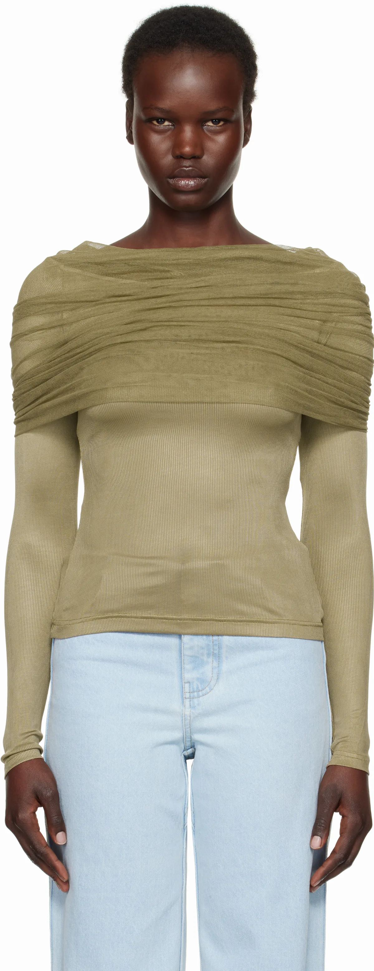Khaki Sonora Veiled Long Sleeve Top