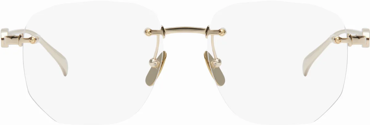 Gold Gucci Block Text Square Rimless Glasses by Gucci