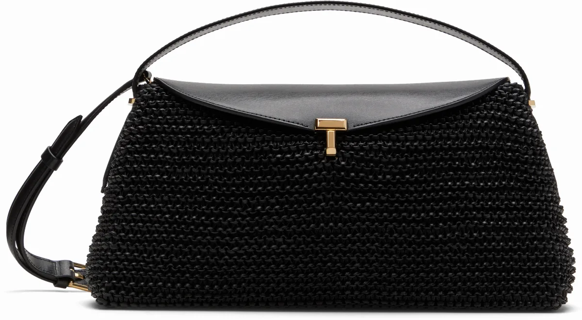 Black T-Lock Woven-Leather Bag