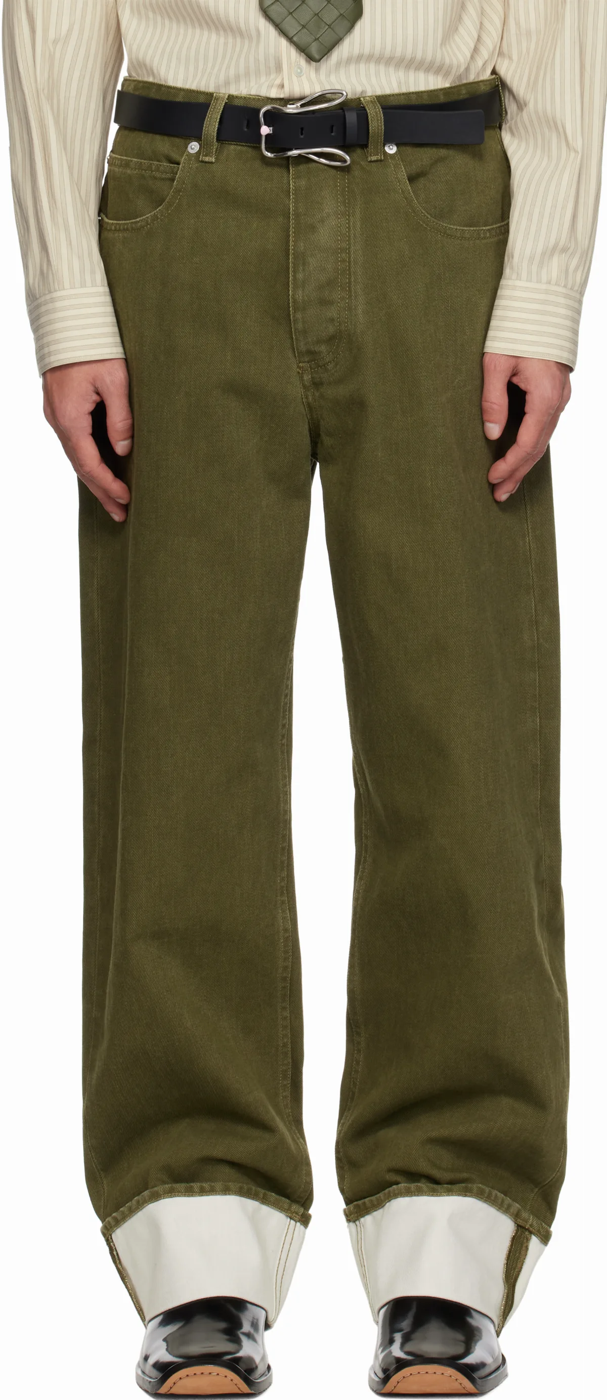 Khaki Colored Turned Up Jeans