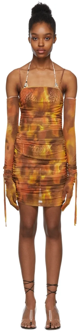 SSENSE Exclusive Orange Gloved Ruched Mini Dress