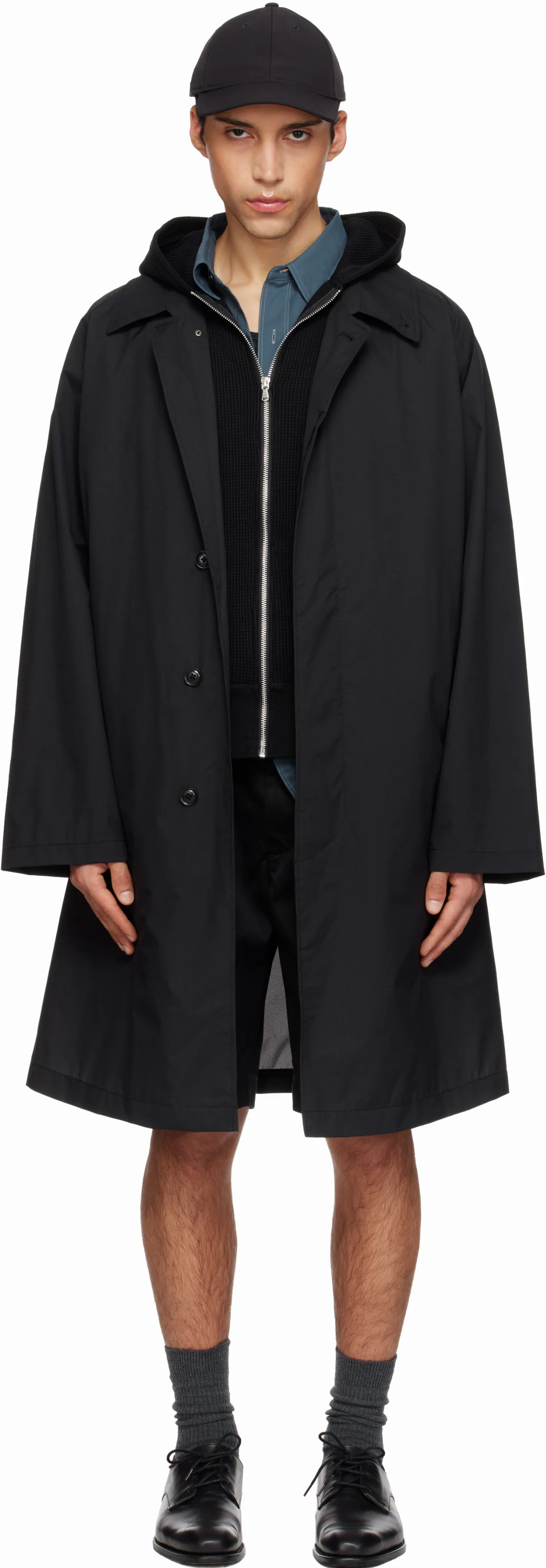 Black Packable Balmacaan Coat by nanamica