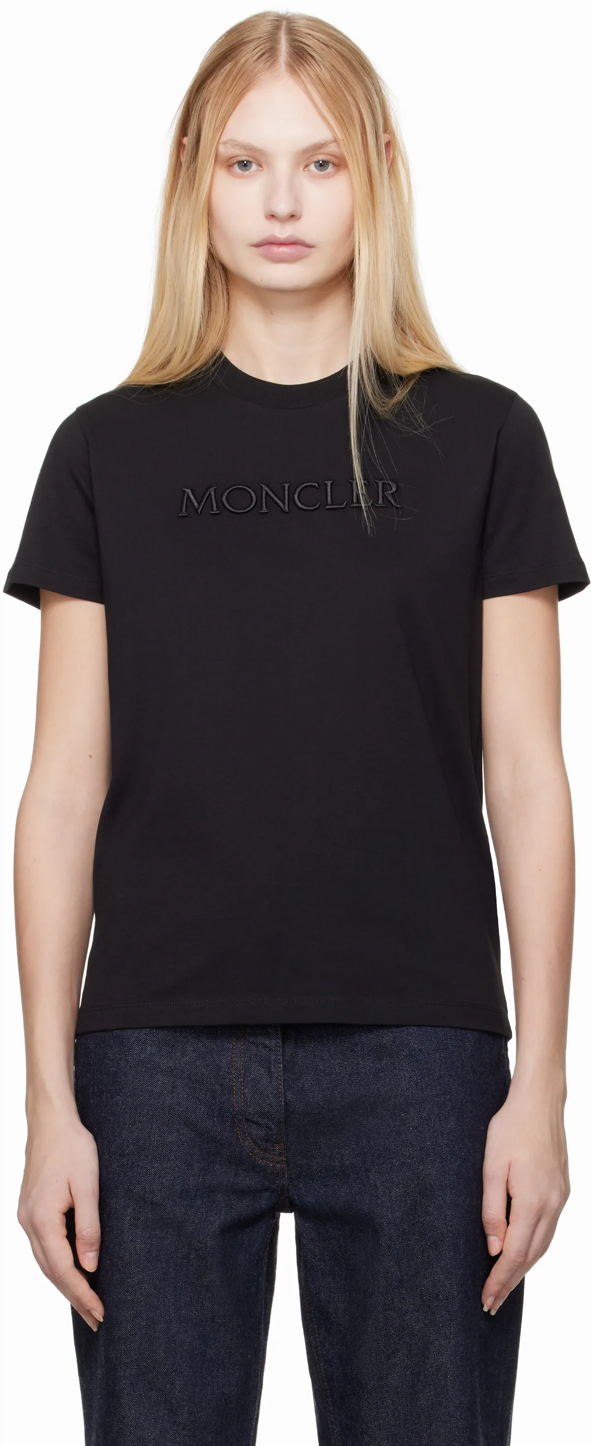 Black Embroidered Tonal Logo T-shirt