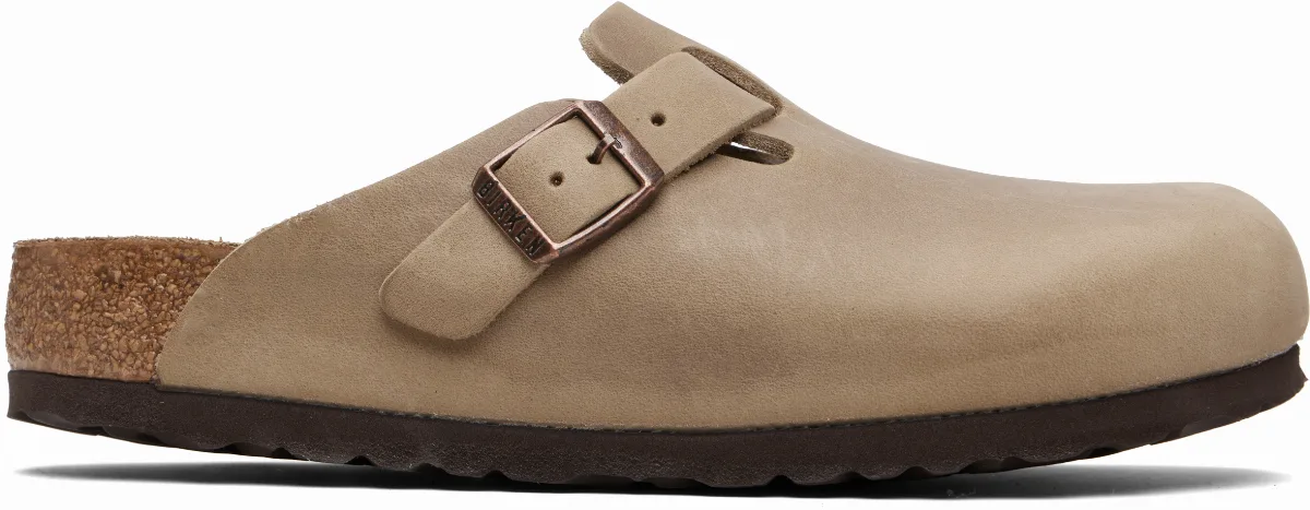 Beige Regular Boston Oiled Leather Slip-on Loafers by Birkenstock