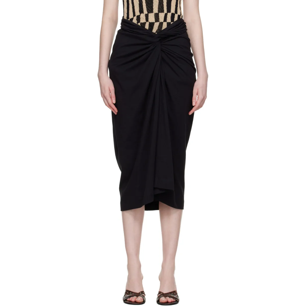 Knotted Jersey Midi Skirt