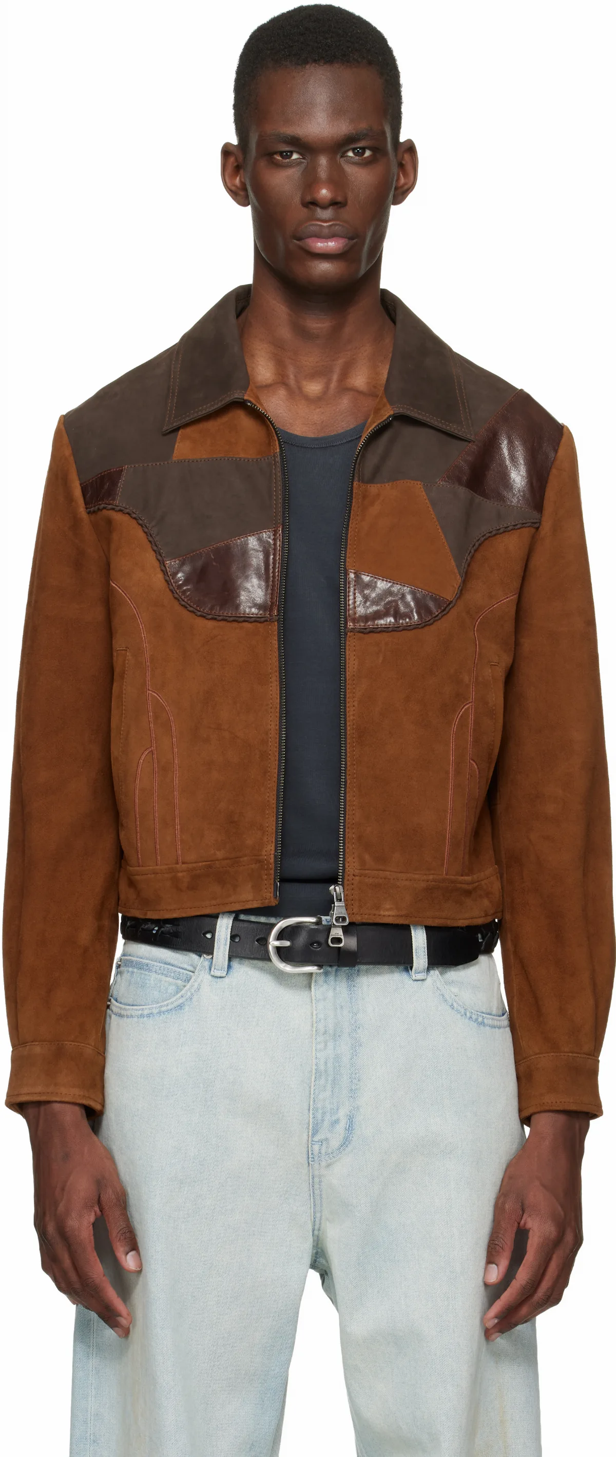 Brown Harvey Patchwork Suede Jacket by Andersson Bell