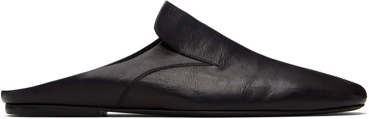 Black Leather Mule Slip-on Loafers