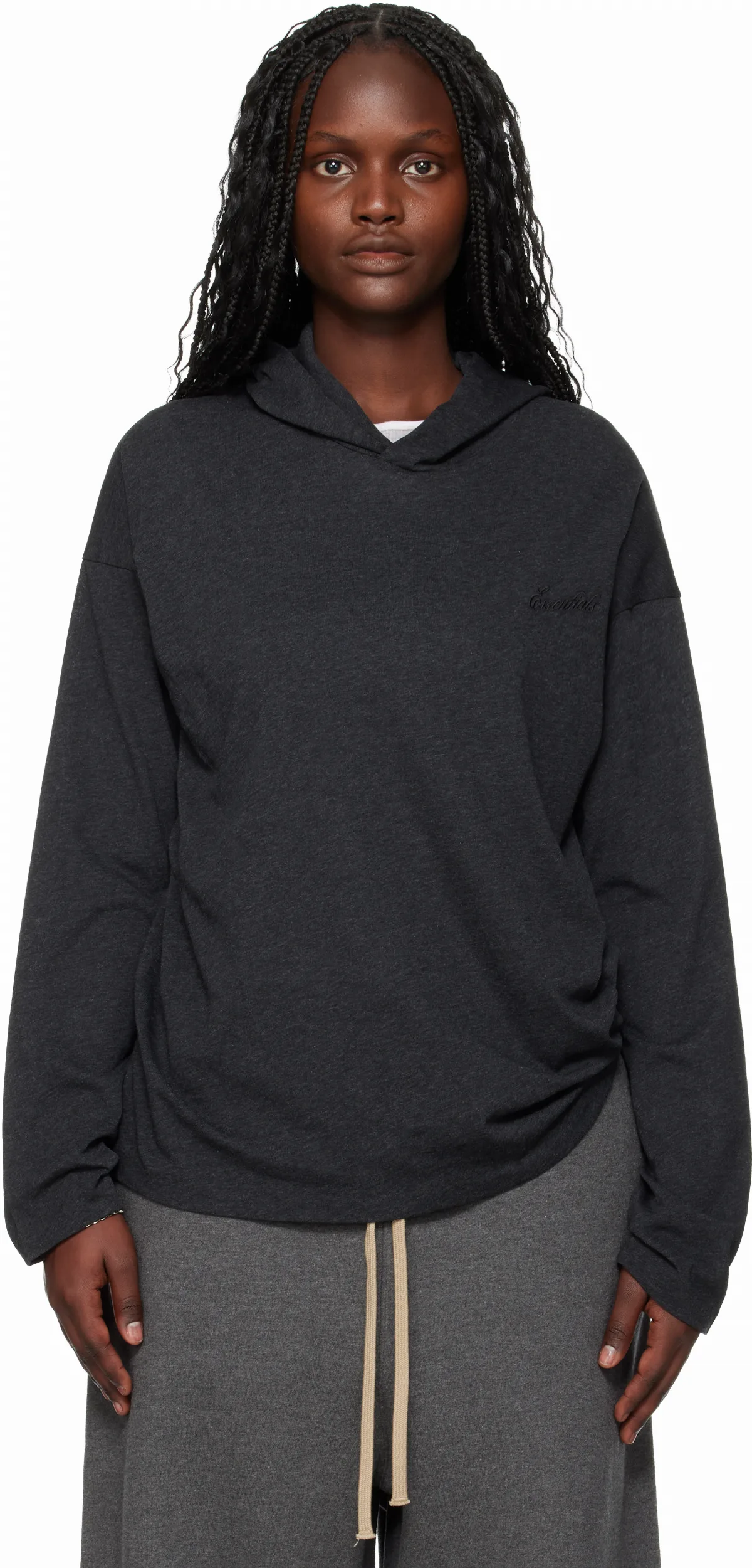 Gray Holiday Embroidered Classic Fit Long Sleeve Hoodie