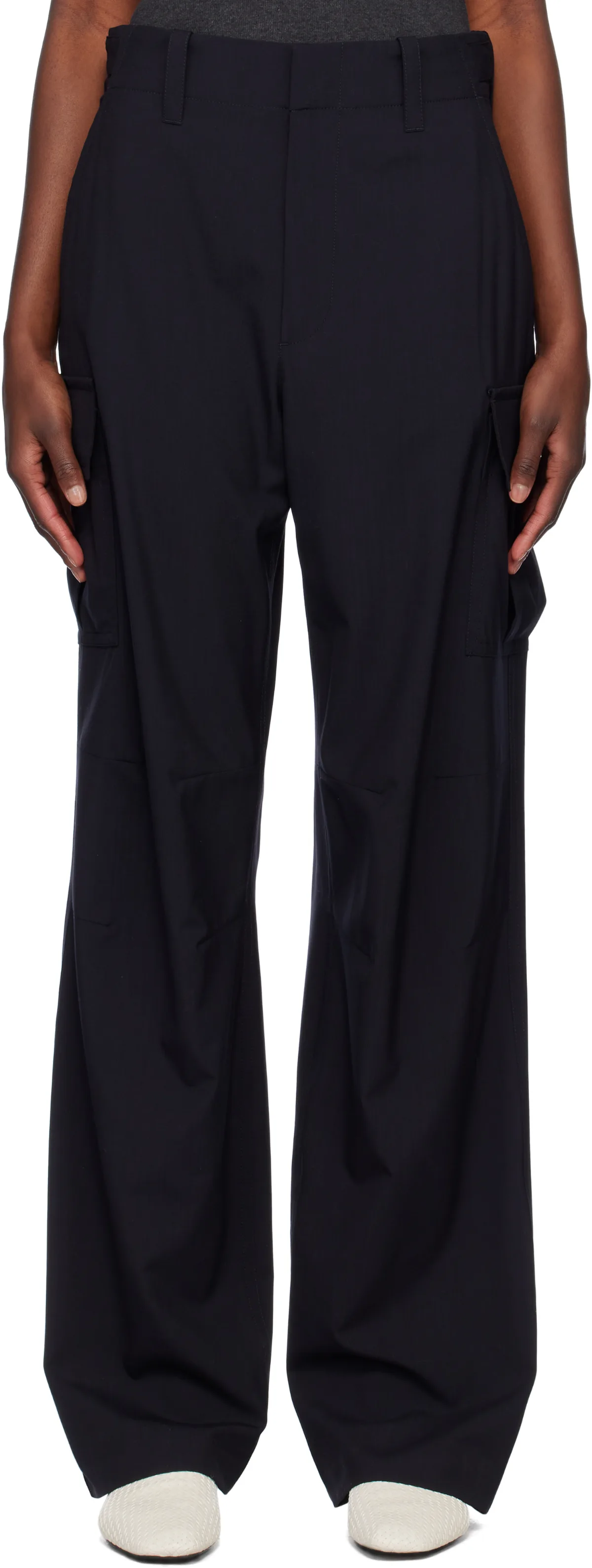 Navy Fine Wool Cargo Pants by Bottega Veneta