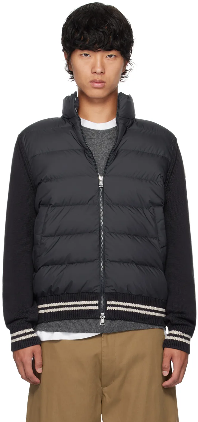Navy Paneled Down Cardigan