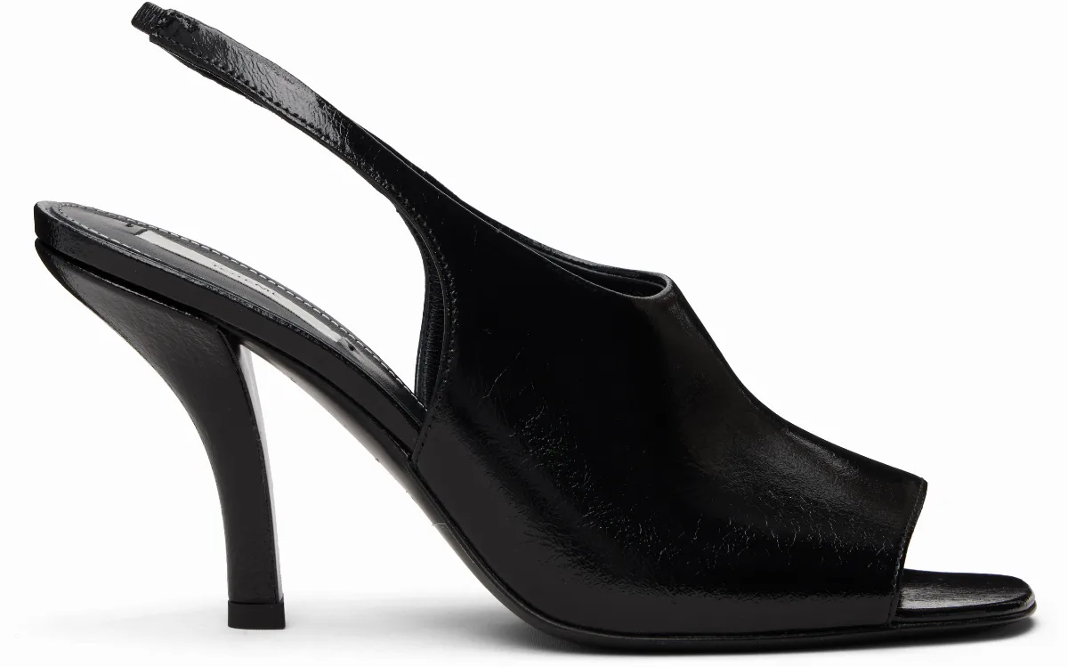 Black Contour Naplack Slingback Heeled Sandals
