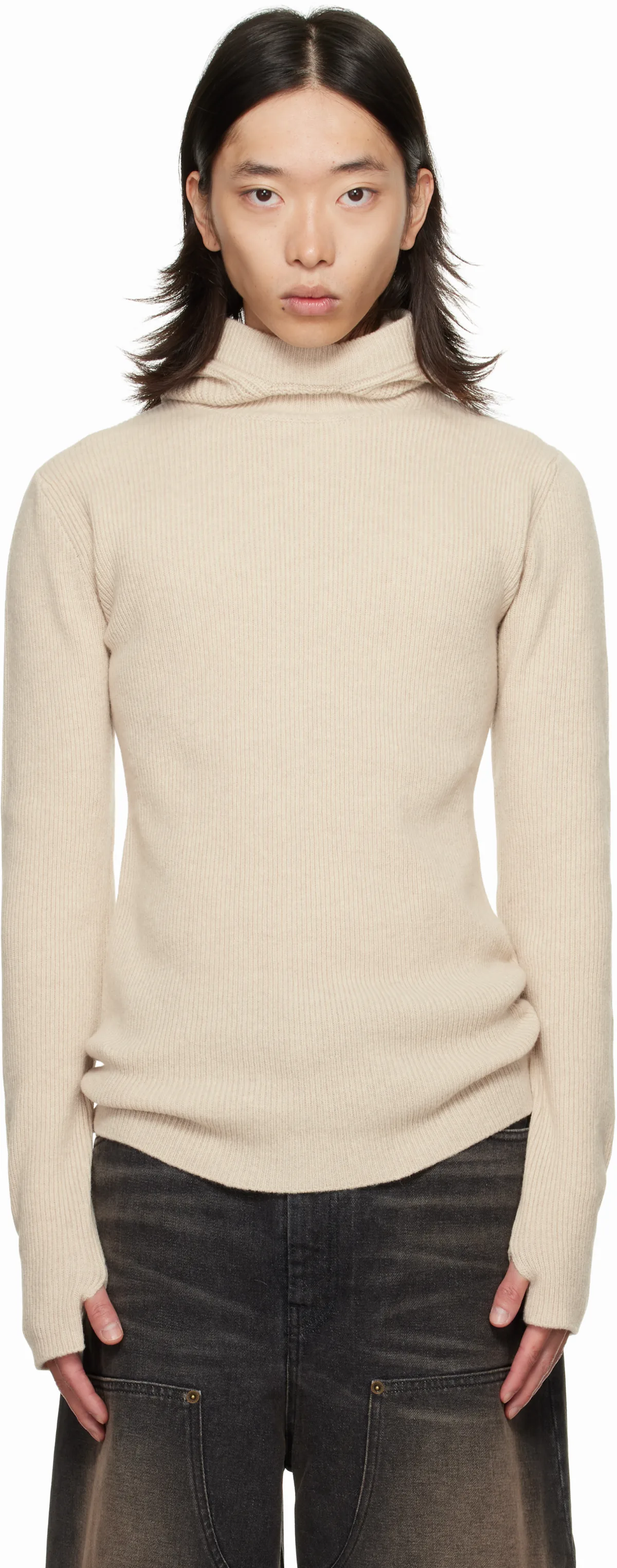 Beige Knit Hoodie