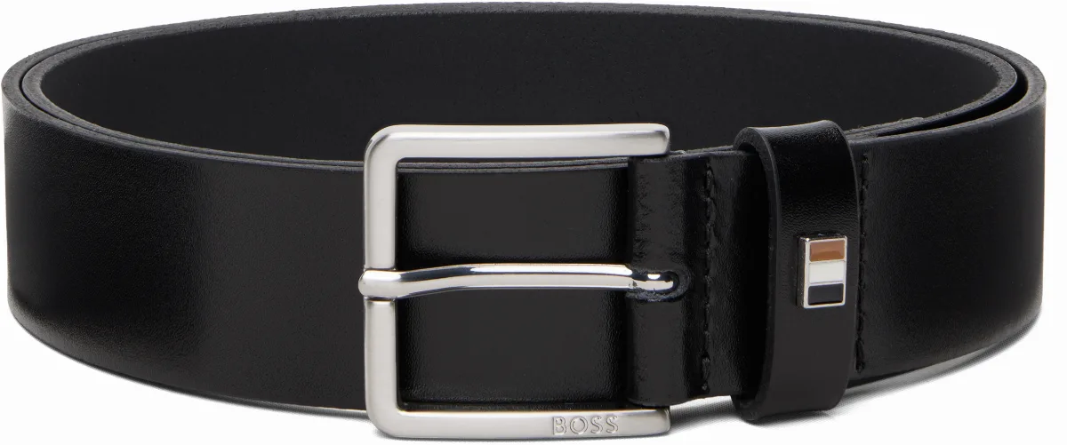 Black Italian-Leather Signature-Stripe Keeper Belt