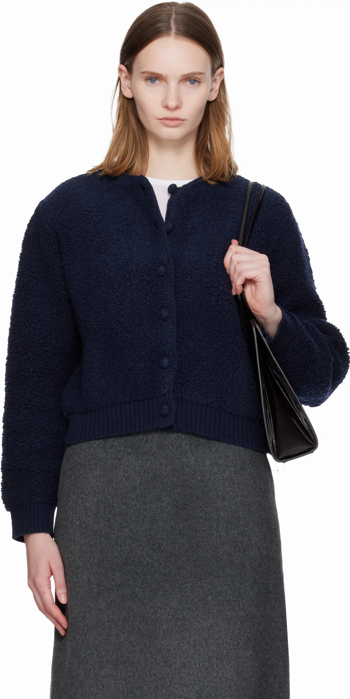 Navy Lett Boucle Cardigan