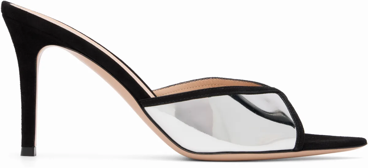 Black & Silver Confetti Mule Heeled Sandals
