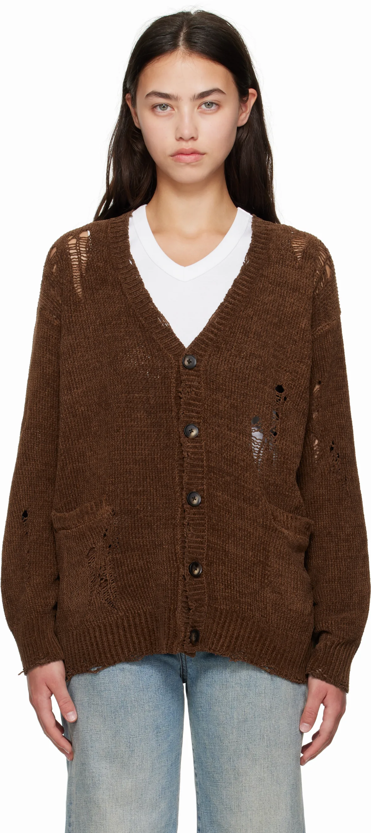 Brown Chenille Boyfriend Cardigan