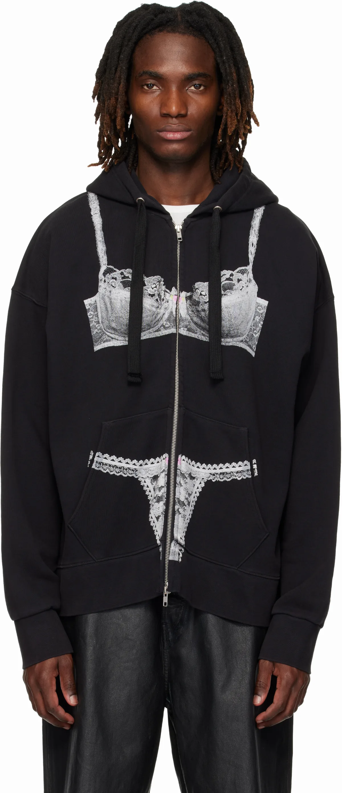 Black Trompe l'Oeil Zip Hoodie