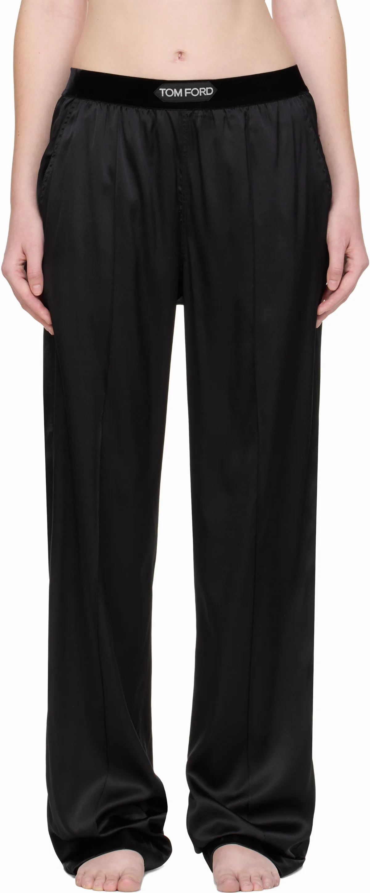 Black Stretch Silk Satin Lounge Pants