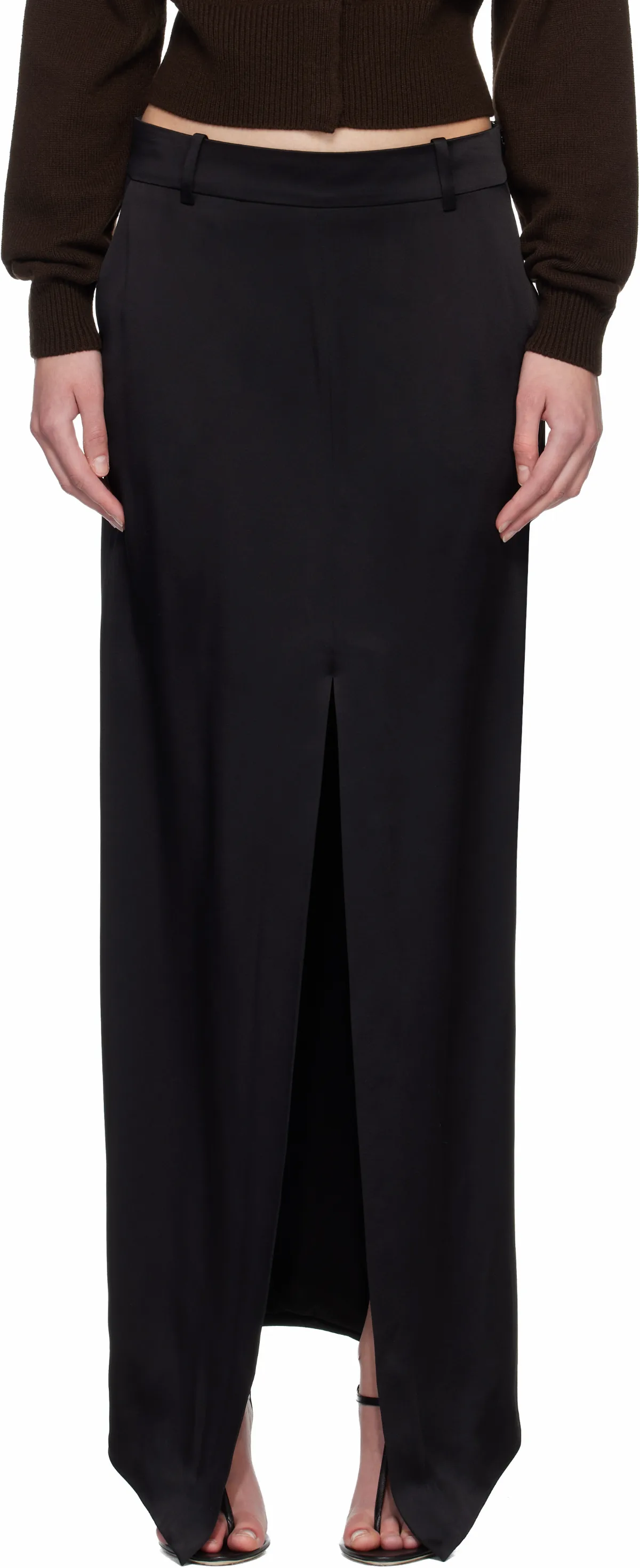 Black Crepe Envers Satin Tailored Maxi Skirt