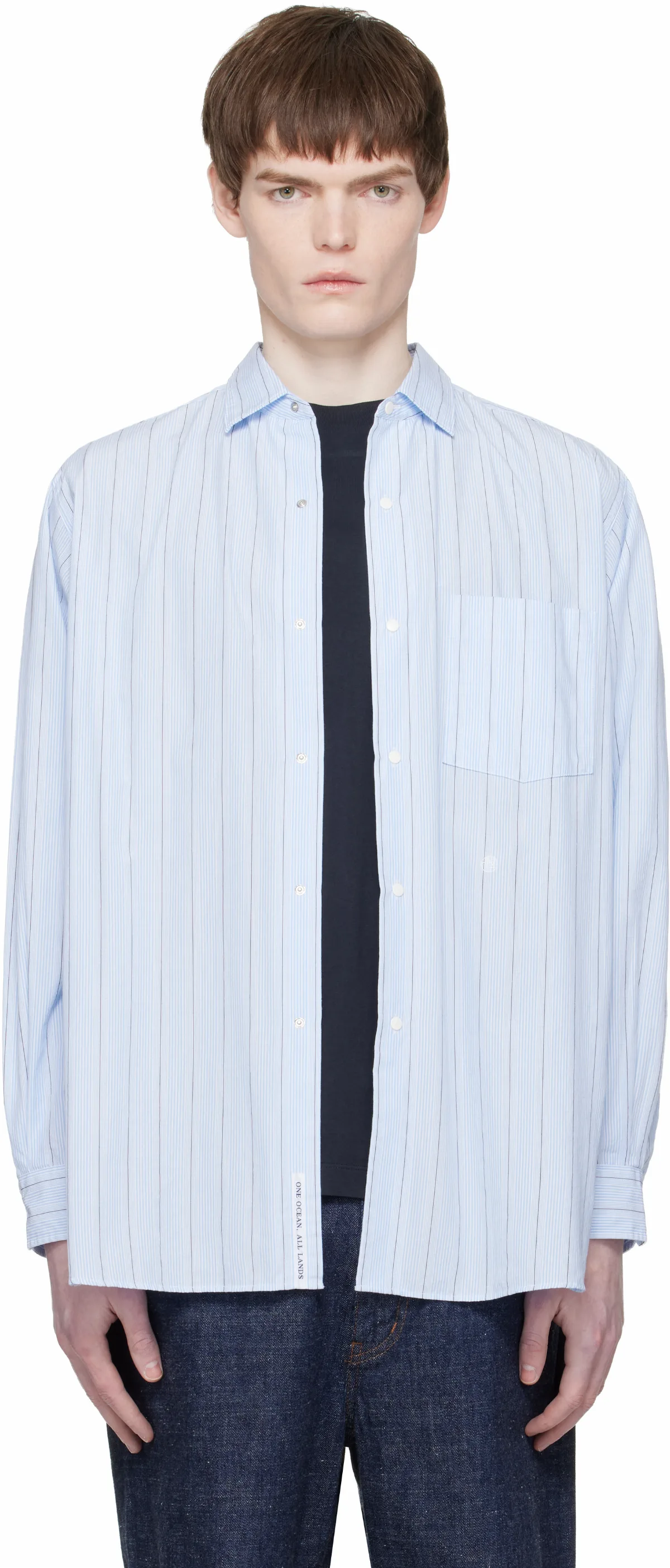 Blue Regular Collar Stripe Wind Shirt