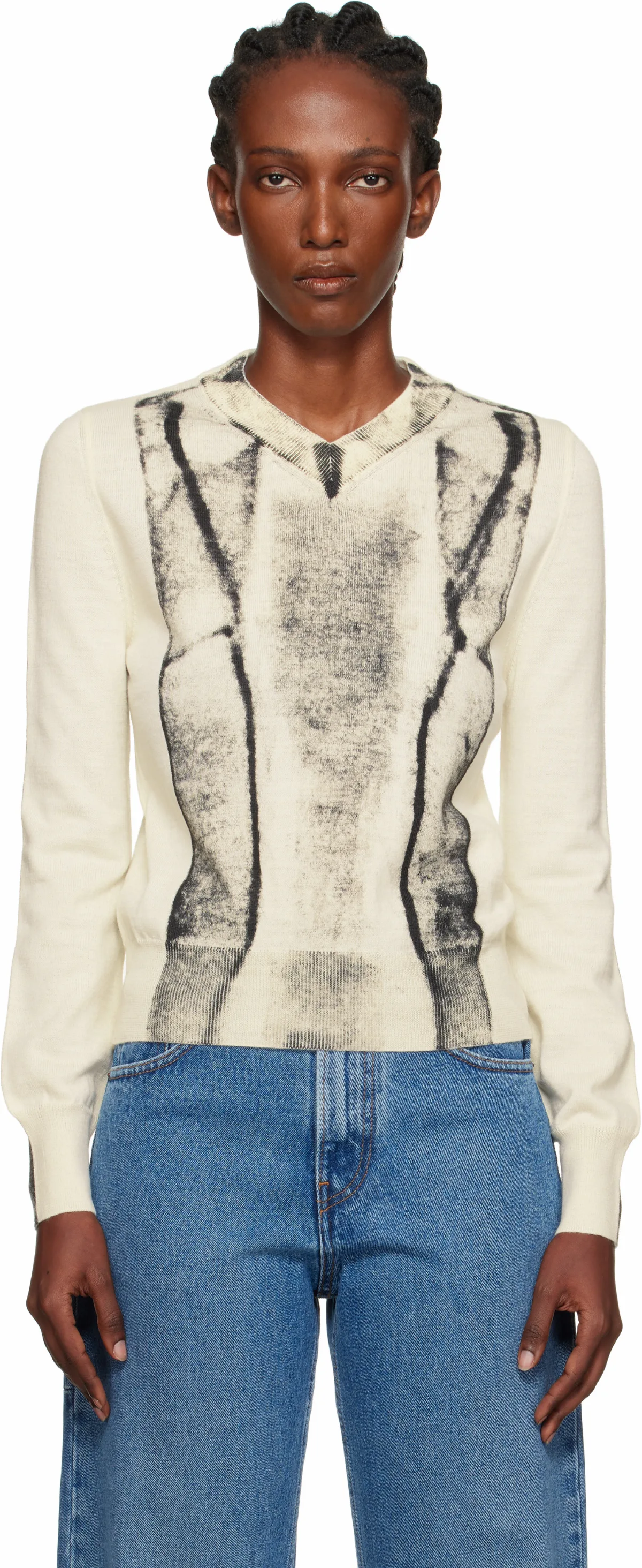 Off-White Folded Printed Gauge 14 V-neck Sweater