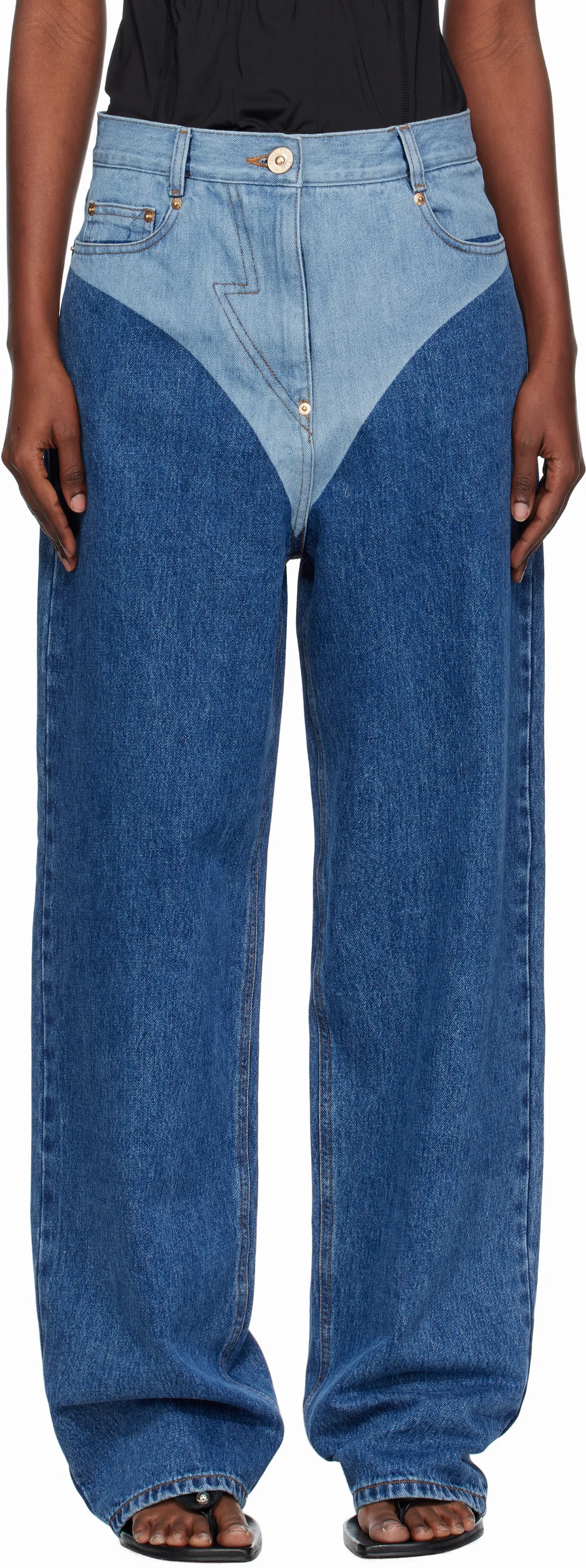 Blue Panty Printed Wide Jeans