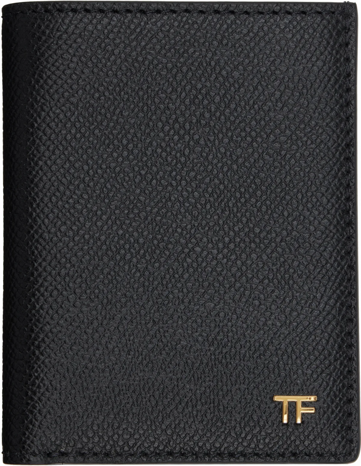 Black Small Grain Leather Folding Card Holder
