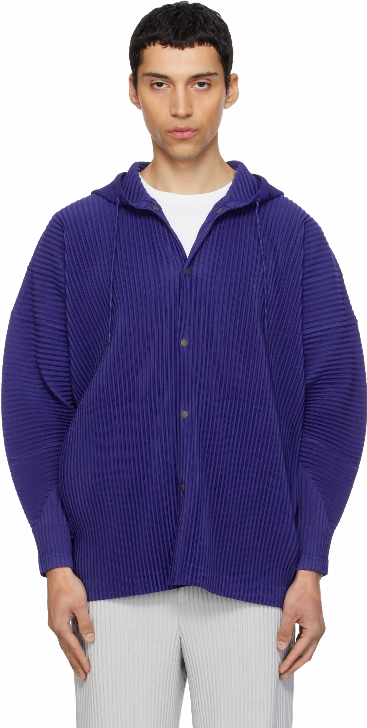 Navy Monthly Colors February Hoodie by HOMME PLISSÉ ISSEY MIYAKE