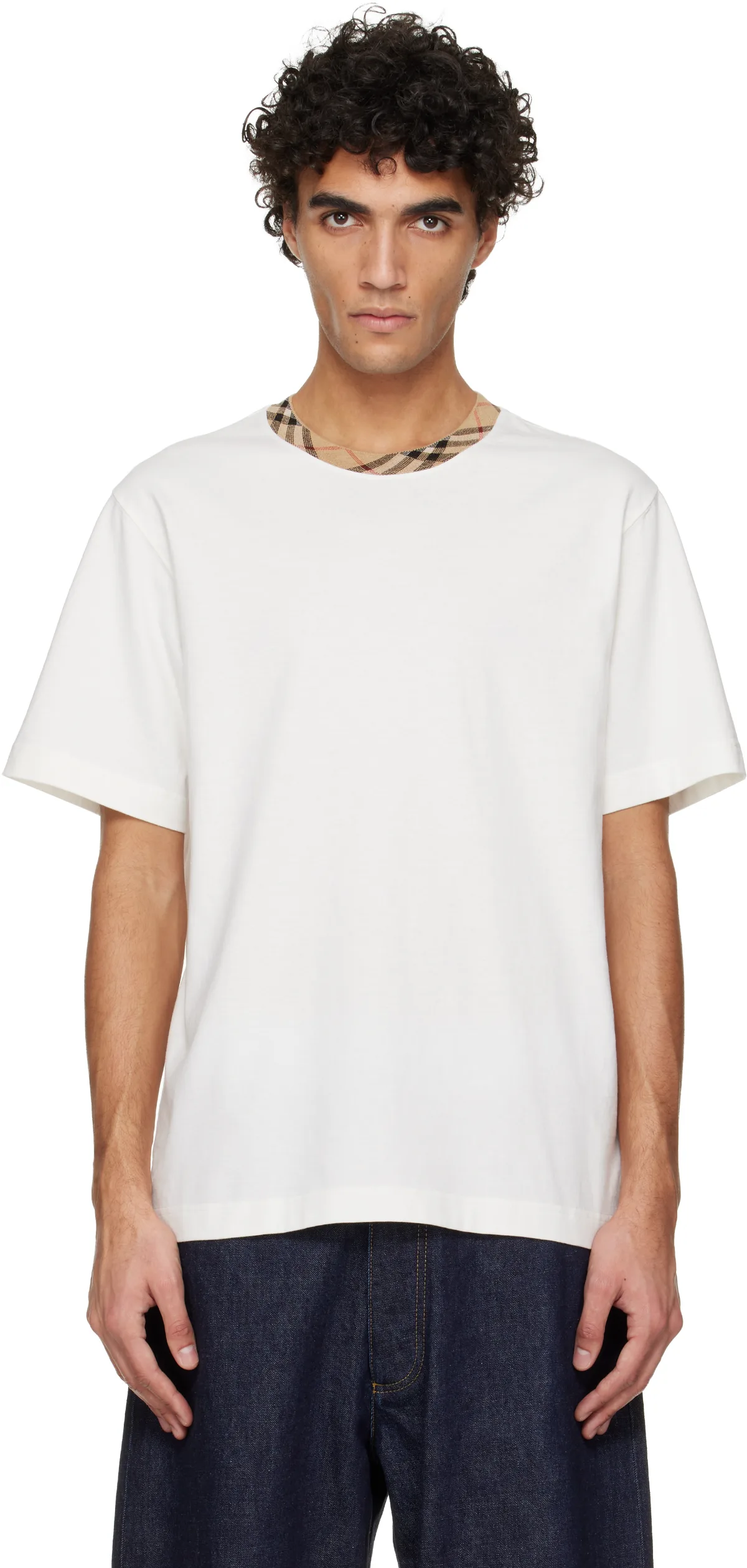 Off-White Check Trim Cotton T-shirt
