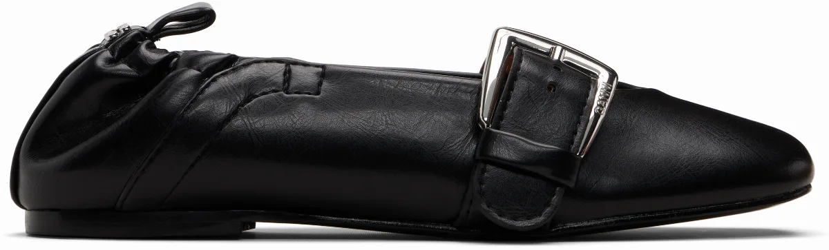 Black Buckle Strap Ballerina Flats