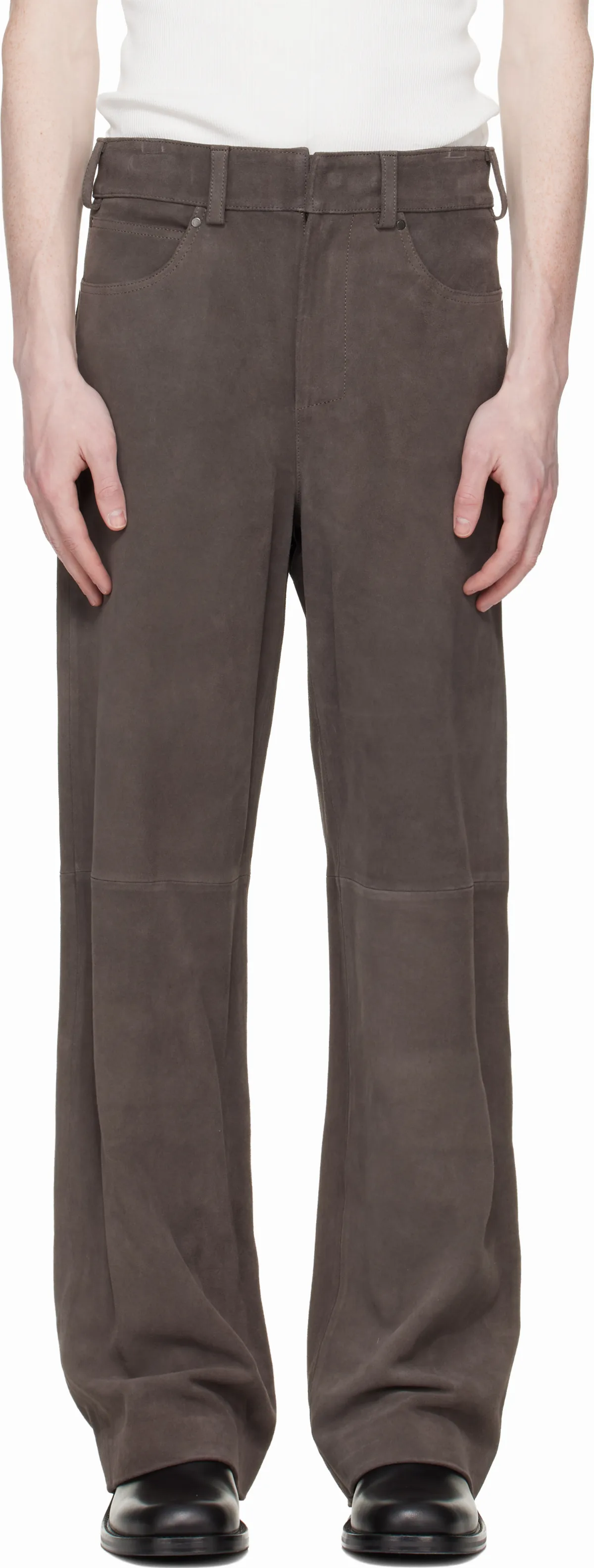 Taupe Straight Leg Suede Pants