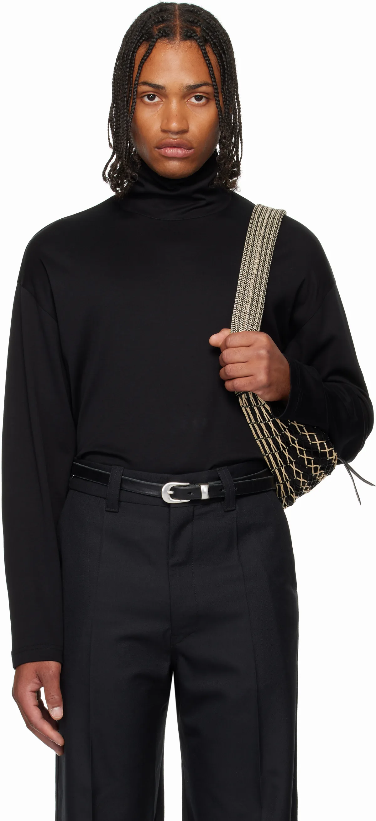 Black Relaxed Mock Neck T-shirt