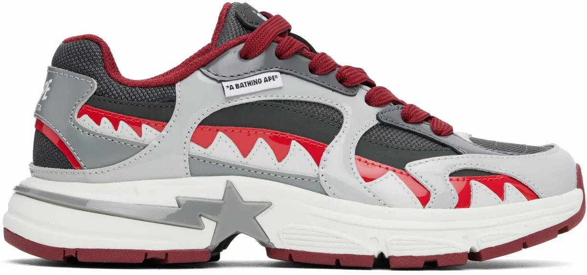 Gray & Red'BAPE' Shark STA #3 Sneakers