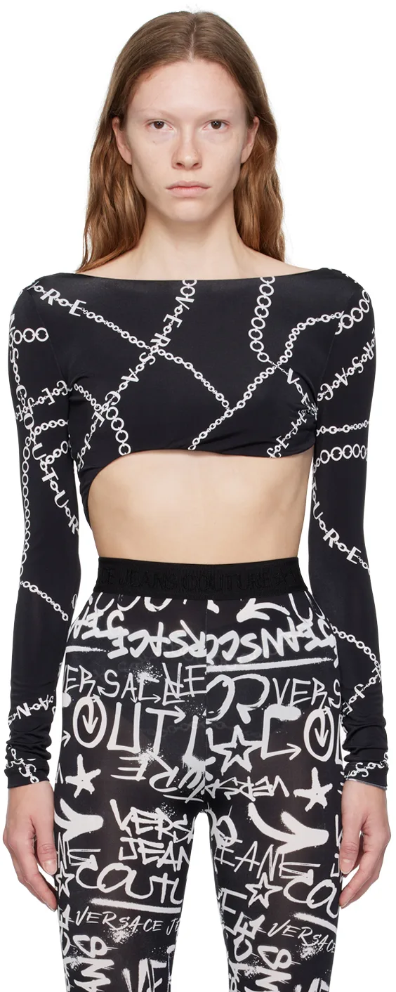 Black Printed Bodysuit by Versace Jeans Couture